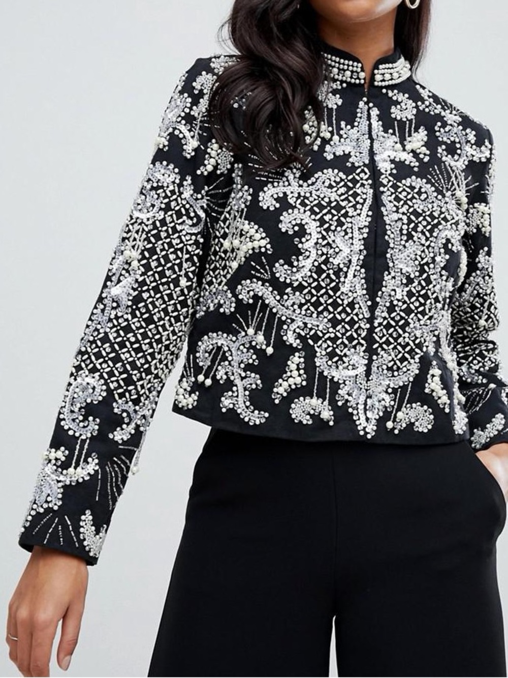 NWT Asos Black Beaded Embellished Women's Jacket S 12